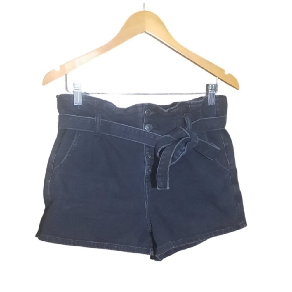 American Eagle Womens Black Paper Bag Waist Tie Button Fly Shorts Size 8